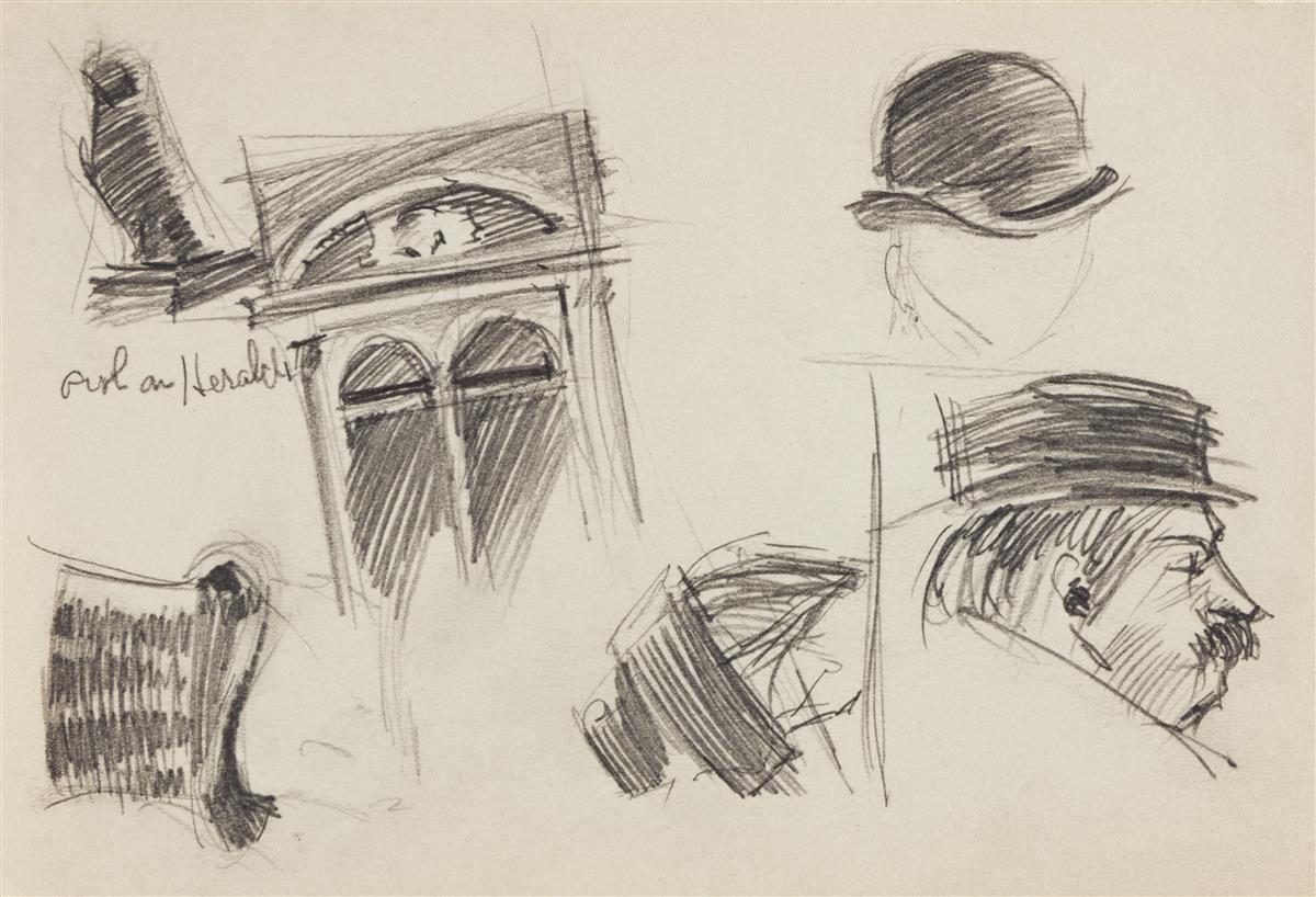 EDWARD HOPPER Studies of Men in Hats and an Arched Window.